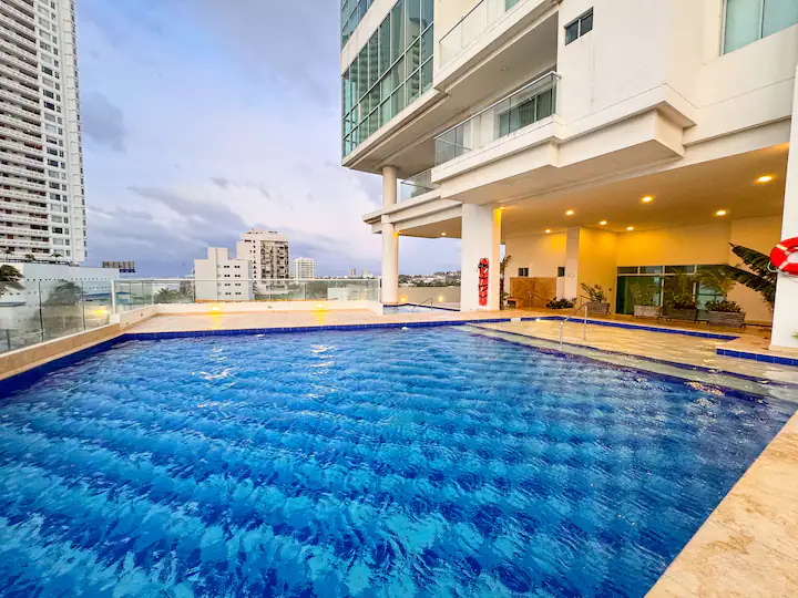 Pool deck and sea beyond